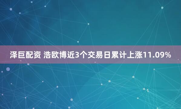 泽巨配资 浩欧博近3个交易日累计上涨11.09%