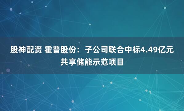 股神配资 霍普股份：子公司联合中标4.49亿元共享储能示范项目